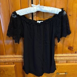 Maurices Black Off-Shoulder Lace Sleeve Top